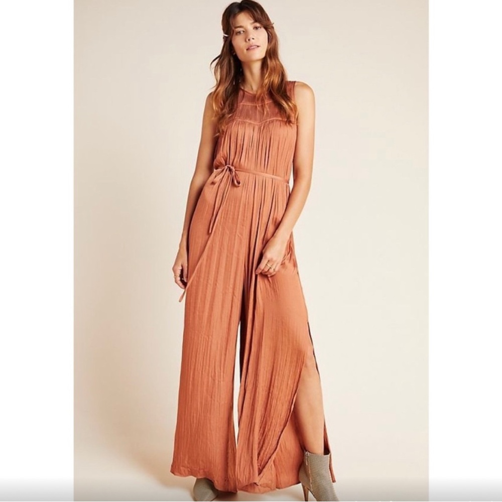 NWT Anthropologie Current Air Mandy Pleated Wide Leg Jumpsuit Women’s Medium